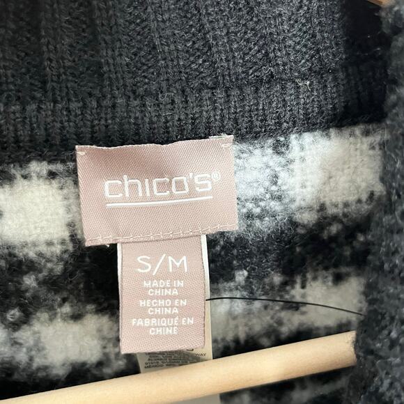 Chicos Woven Knit Poncho Sweater Womens S/M Black White Houndstooth Turtleneck - Picture 7 of 12
